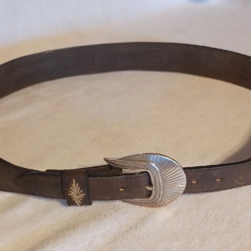 Vintage Brown Leather Belt with Beaded Accents 34-36 Inch